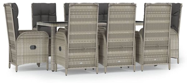 9 részes szürke polyrattan kerti étkezőgarnitúra párnával