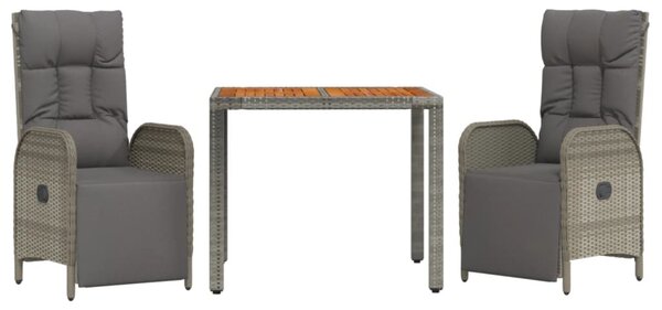 3 részes szürke polyrattan kerti étkezőgarnitúra párnával