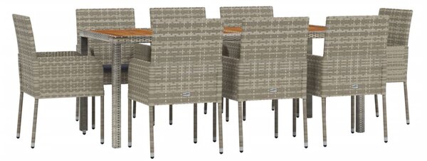 9 részes szürke polyrattan kerti étkezőgarnitúra párnával
