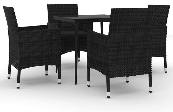 VidaXL - 5 Részes Kerti Étkezőgarnitúra - Polyrattan - Fekete