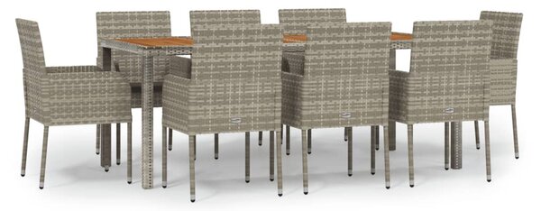 9 részes szürke polyrattan kerti étkezőgarnitúra párnával