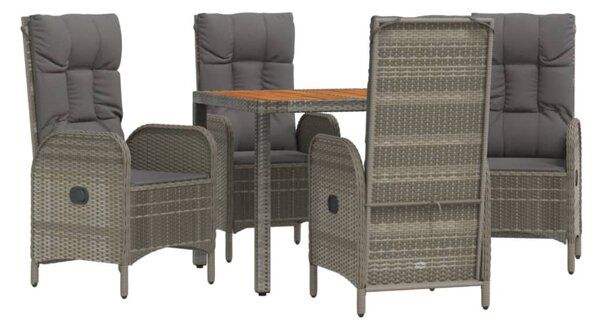 5 részes szürke polyrattan kerti étkezőgarnitúra párnával