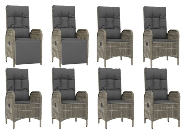9 részes szürke polyrattan kerti étkezőgarnitúra párnával