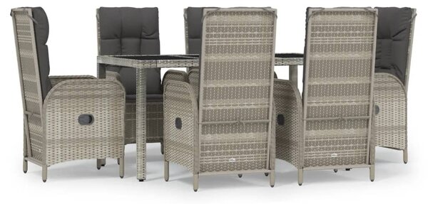 7 részes szürke polyrattan kerti étkezőgarnitúra párnával