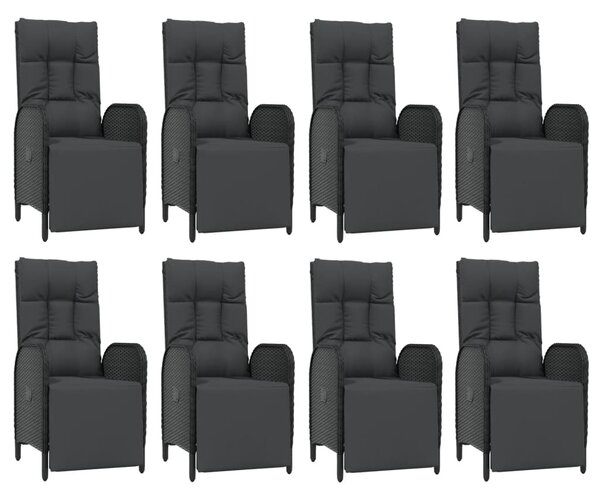 9 részes fekete polyrattan kerti étkezőgarnitúra párnákkal