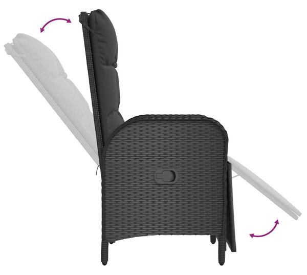 5 részes fekete polyrattan kerti étkezőgarnitúra párnákkal