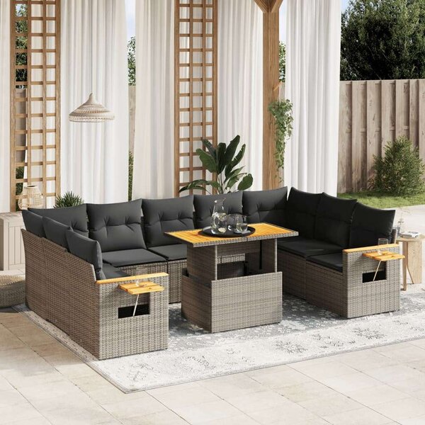 VidaXL Polyrattan Kerti Ülőgarnitúra - 10 részes - Szürke