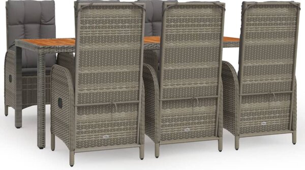 7 részes szürke polyrattan kerti étkezőgarnitúra párnával