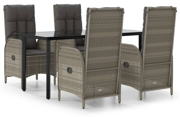 5 részes fekete és szürke polyrattan kerti étkezőszett párnával