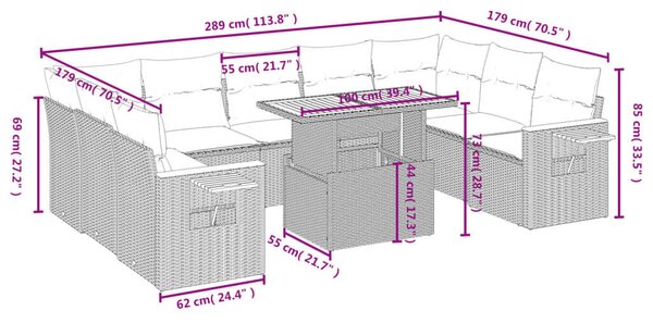 VidaXL Polyrattan Kerti Ülőgarnitúra - 10 részes - Szürke
