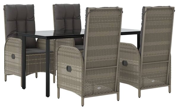 5 részes fekete és szürke polyrattan kerti étkezőszett párnával