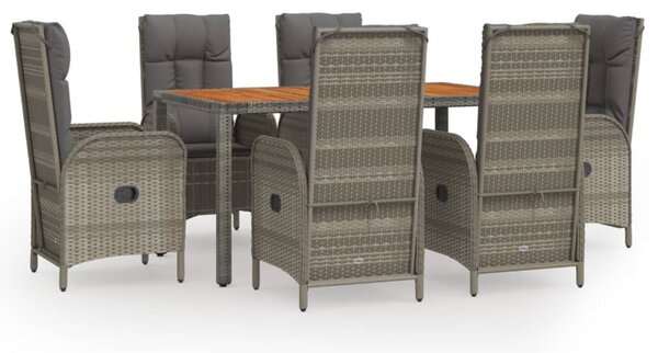 7 részes szürke polyrattan kerti étkezőgarnitúra párnával