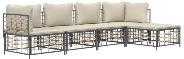 VidaXL Polyrattan Kerti Ülőgarnitúra - 5 részes - Antracit Szürke