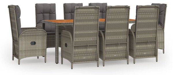 9 részes szürke polyrattan kerti étkezőgarnitúra párnával