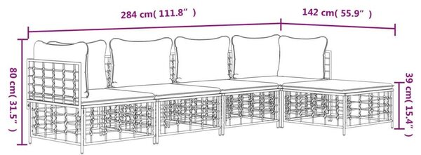 VidaXL Polyrattan Kerti Ülőgarnitúra - 5 részes - Antracit Szürke