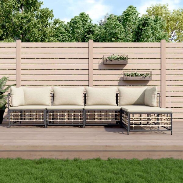 VidaXL Polyrattan Kerti Ülőgarnitúra - 5 részes - Antracit Szürke