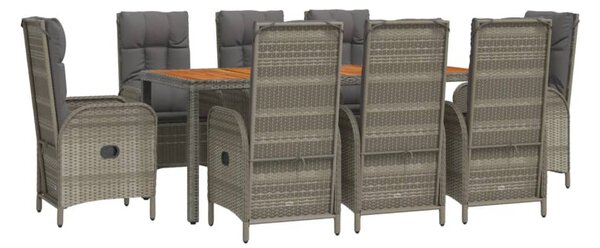 9 részes szürke polyrattan kerti étkezőgarnitúra párnával