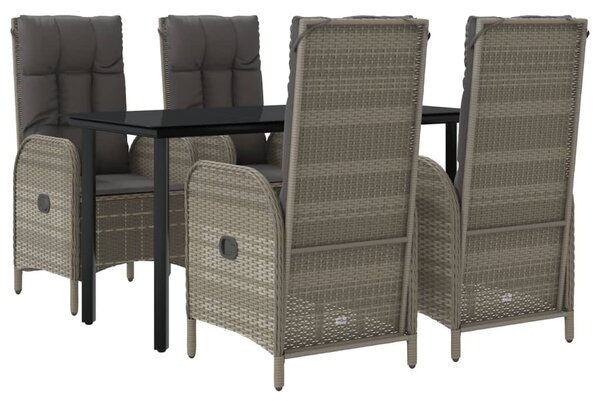5 részes fekete és szürke polyrattan kerti étkezőszett párnával