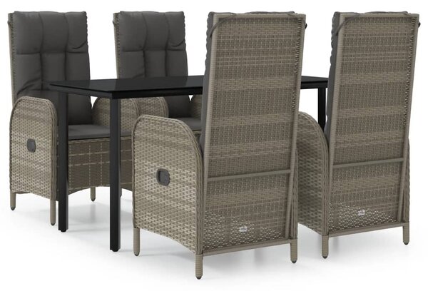 5 részes fekete és szürke polyrattan kerti étkezőszett párnával