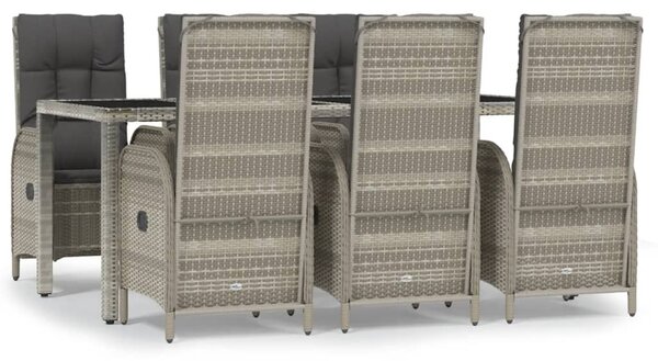 7 részes szürke polyrattan kerti étkezőgarnitúra párnával
