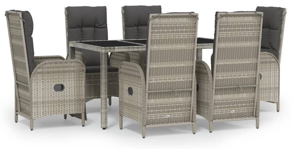 7 részes szürke polyrattan kerti étkezőgarnitúra párnával