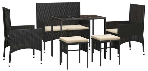 6 részes fekete polyrattan kerti ülőgarnitúra párnákkal
