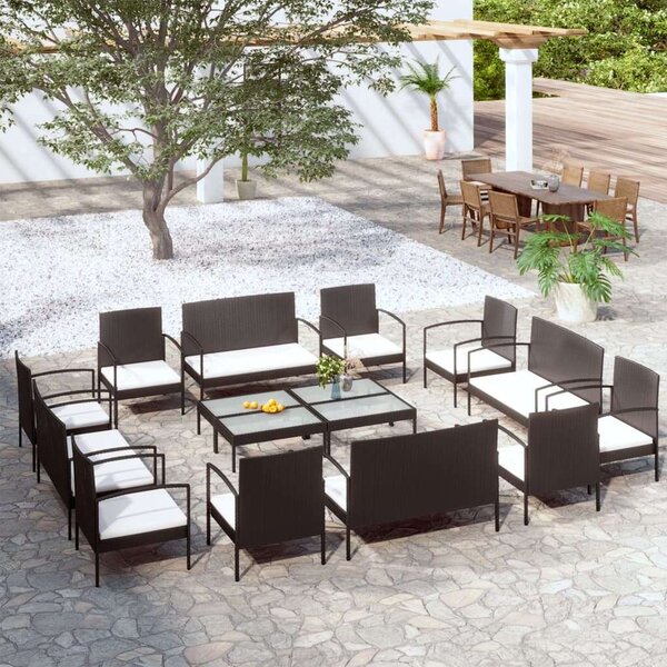 Polyrattan Kerti Ülőgarnitúra - 16 részes - Fekete