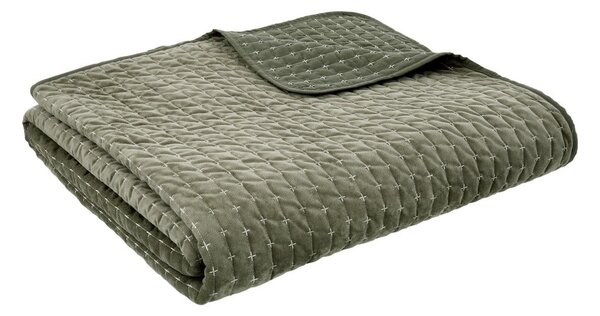 Zöld bársony steppelt ágytakaró 240x260 cm Attica Velvet Embroidered – Bianca