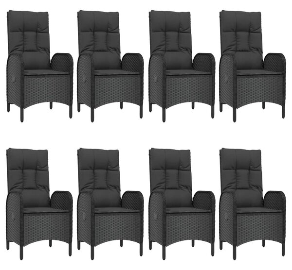 9 részes fekete polyrattan kerti étkezőgarnitúra párnákkal