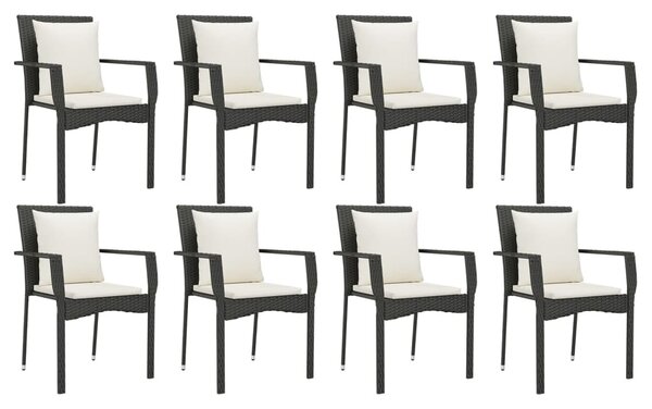 9 részes fekete polyrattan kerti étkezőgarnitúra párnákkal