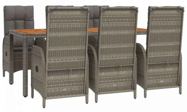 VidaXL 7 részes szürke polyrattan kerti étkezőgarnitúra párnával