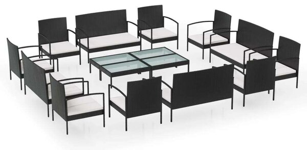 Polyrattan Kerti Ülőgarnitúra - 16 részes - Fekete