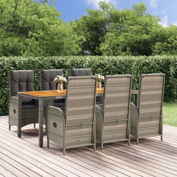 VidaXL 7 részes szürke polyrattan kerti étkezőgarnitúra párnával