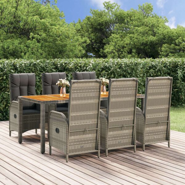 VidaXL 7 részes szürke polyrattan kerti étkezőgarnitúra párnával