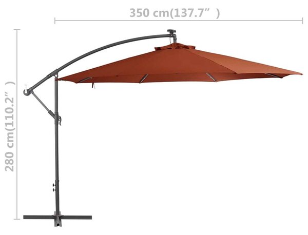 350 cm-es Konzolos Napernyő - Terrakotta - LED Világítással