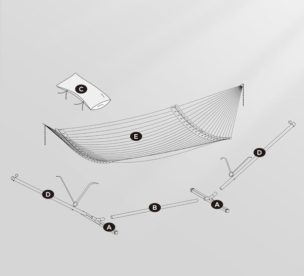 Fém vázas, párnázott felületű, állítható függőágy, párnával, 200 kg teherbírás, 300x120x110 cm, szürke