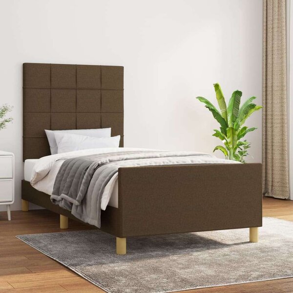 VidaXL sötétbarna szövet ágykeret fejtámlával 90 x 200 cm