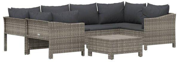 7 részes szürke polyrattan kerti ülőgarnitúra párnákkal