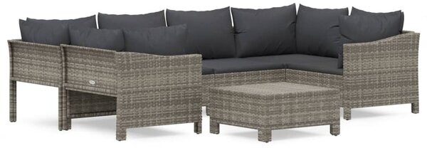 7 részes szürke polyrattan kerti ülőgarnitúra párnákkal