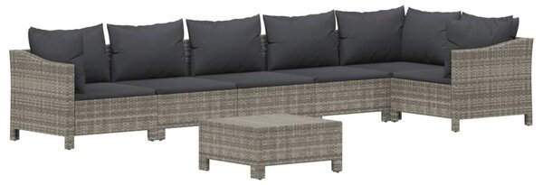 7 részes szürke polyrattan kerti ülőgarnitúra párnákkal