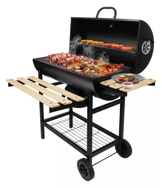 Faszenes BBQ grillsütő ,Krómozott rács ,Beépített hőmérő