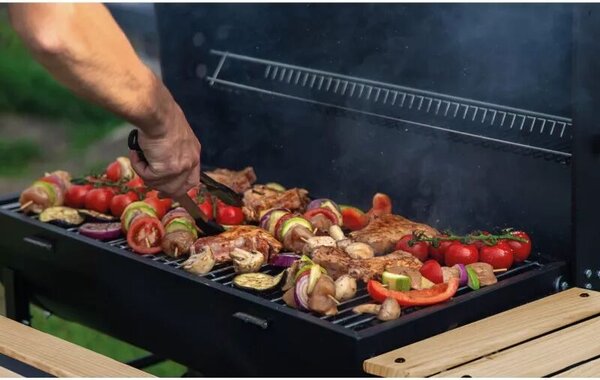 Faszenes BBQ grillsütő ,Krómozott rács ,Beépített hőmérő