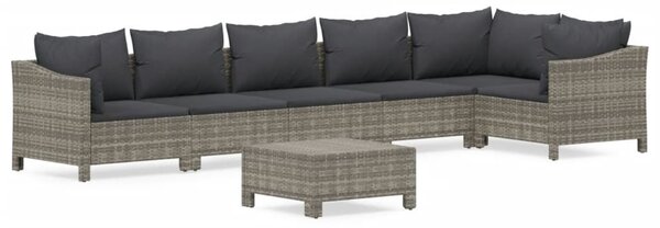 7 részes szürke polyrattan kerti ülőgarnitúra párnákkal