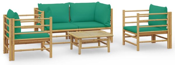5 részes bambusz kerti ülőgarnitúra zöld párnákkal