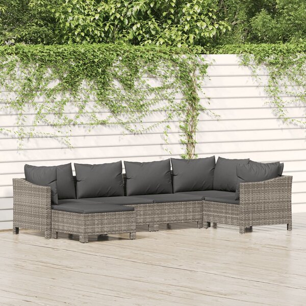 6 részes szürke polyrattan kerti ülőgarnitúra párnákkal