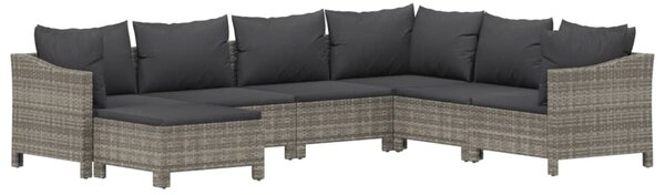 7 részes szürke polyrattan kerti ülőgarnitúra párnákkal