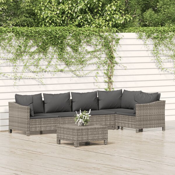 6 részes szürke polyrattan kerti ülőgarnitúra párnákkal