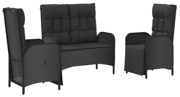 3 részes fekete polyrattan kerti étkezőgarnitúra párnákkal