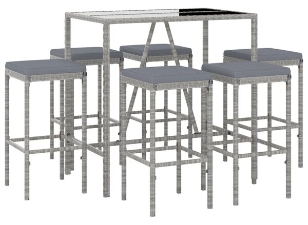 7 részes szürke polyrattan kerti bárszett párnákkal