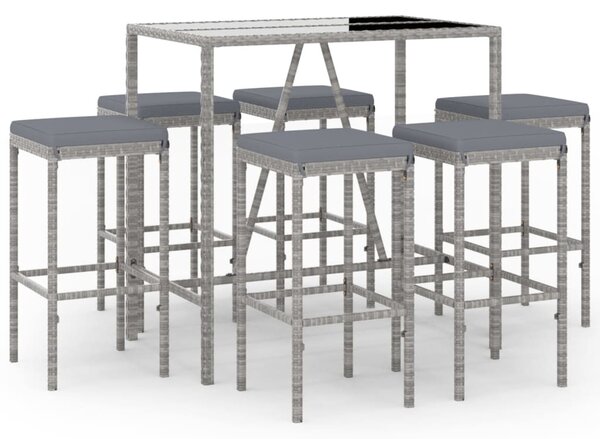 7 részes szürke polyrattan kerti bárszett párnákkal
